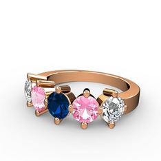 5 Taşlı Yüzük - Lab safir, pembe kuvars ve pırlanta 8 ayar rose altın yüzük (1.32 karat) #vhnpps