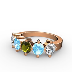 5 Taşlı Yüzük - Peridot, akuamarin ve beyaz zirkon 14 ayar rose altın yüzük #vo4qhs