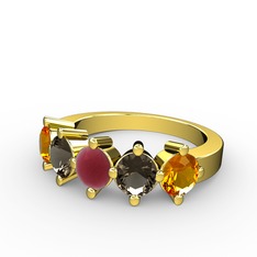 5 Taşlı Yüzük - Kök yakut, dumanlı kuvars ve sitrin 8 ayar altın yüzük #vs5i88