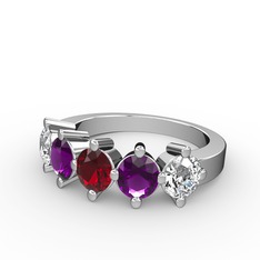 5 Taşlı Yüzük - Garnet, ametist ve pırlanta 8 ayar beyaz altın yüzük (1.32 karat) #vwtlcz