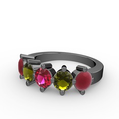 5 Taşlı Yüzük - Rodolit garnet, peridot ve kök yakut 925 ayar siyah rodyum kaplama gümüş yüzük #wdirv3