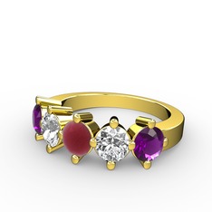 Kök yakut, swarovski ve ametist 18 ayar altın yüzük