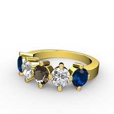 5 Taşlı Yüzük - Dumanlı kuvars, swarovski ve lab safir 14 ayar altın yüzük #wl4eck