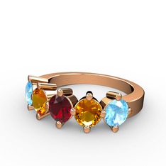 Garnet, sitrin ve akuamarin 14 ayar rose altın yüzük