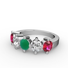 5 Taşlı Yüzük - Kök zümrüt, pırlanta ve rodolit garnet 925 ayar gümüş yüzük (1.32 karat) #wtvbm2