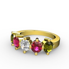 Beyaz zirkon, rodolit garnet ve peridot 8 ayar altın yüzük