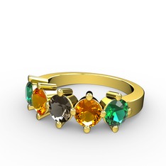 5 Taşlı Yüzük - Dumanlı kuvars, sitrin ve yeşil kuvars 18 ayar altın yüzük #wzjofc