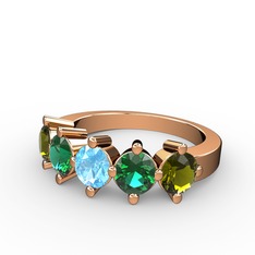Akuamarin, yeşil kuvars ve peridot 8 ayar rose altın yüzük