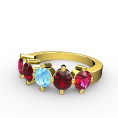 Akuamarin, garnet ve rodolit garnet 18 ayar altın yüzük