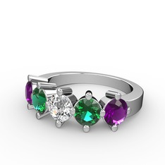 5 Taşlı Yüzük - Swarovski, yeşil kuvars ve ametist 18 ayar beyaz altın yüzük #xj8j7e
