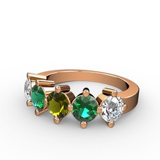 Peridot, yeşil kuvars ve swarovski 14 ayar rose altın yüzük