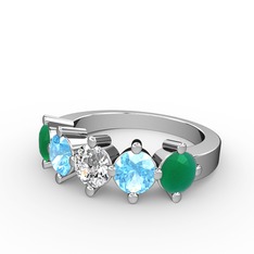 Swarovski, akuamarin ve kök zümrüt 14 ayar beyaz altın yüzük