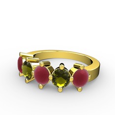 5 Taşlı Yüzük - Kök yakut ve peridot 14 ayar altın yüzük #xob49w