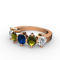 5 Taşlı Yüzük - Lab safir, peridot ve pırlanta 925 ayar rose altın kaplama gümüş yüzük (1.32 karat) #xpjohy