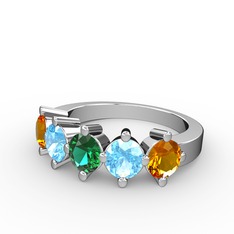 5 Taşlı Yüzük - Yeşil kuvars, akuamarin ve sitrin 18 ayar beyaz altın yüzük #xqfz2x