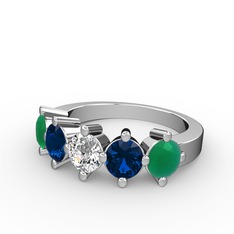 Swarovski, lab safir ve kök zümrüt 18 ayar beyaz altın yüzük