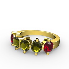5 Taşlı Yüzük - Peridot ve garnet 925 ayar altın kaplama gümüş yüzük #xrlwk3