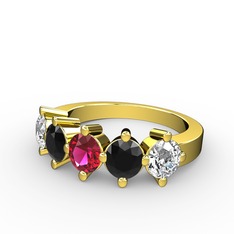 5 Taşlı Yüzük - Rodolit garnet, siyah zirkon ve swarovski 8 ayar altın yüzük #xum6fo