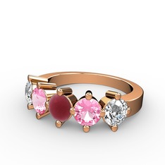 Kök yakut, pembe kuvars ve pırlanta 8 ayar rose altın yüzük (1.32 karat)