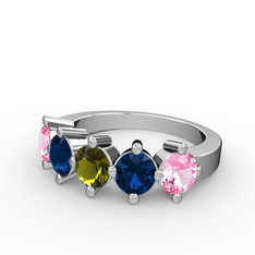 Peridot, lab safir ve pembe kuvars 8 ayar beyaz altın yüzük
