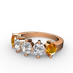 5 Taşlı Yüzük - Swarovski, beyaz zirkon ve sitrin 8 ayar rose altın yüzük #y2cw2o