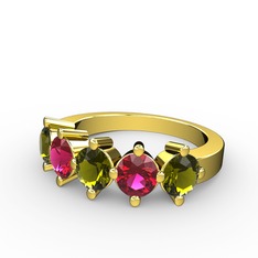 5 Taşlı Yüzük - Peridot ve rodolit garnet 14 ayar altın yüzük #y335sz