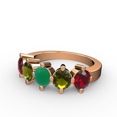 Kök zümrüt, peridot ve garnet 14 ayar rose altın yüzük