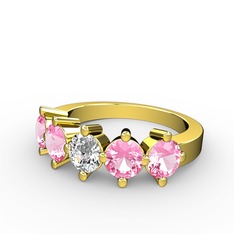 5 Taşlı Yüzük - Swarovski ve pembe kuvars 8 ayar altın yüzük #y9q082
