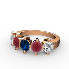 Lab safir, kök yakut ve pırlanta 8 ayar rose altın yüzük (1.32 karat)