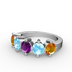5 Taşlı Yüzük - Ametist, akuamarin ve sitrin 18 ayar beyaz altın yüzük #yfy6ny