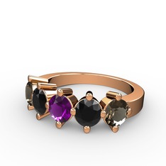 5 Taşlı Yüzük - Ametist, siyah zirkon ve dumanlı kuvars 18 ayar rose altın yüzük #yrzfs6
