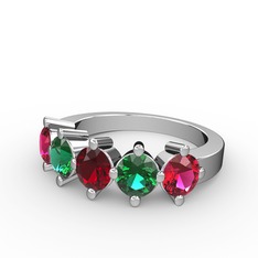 Garnet, yeşil kuvars ve rodolit garnet 8 ayar beyaz altın yüzük