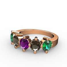5 Taşlı Yüzük - Ametist, dumanlı kuvars ve yeşil kuvars 14 ayar rose altın yüzük #ywo0jp