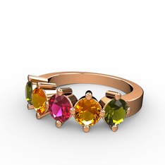 Rodolit garnet, sitrin ve peridot 14 ayar rose altın yüzük