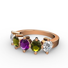 5 Taşlı Yüzük - Ametist, peridot ve swarovski 14 ayar rose altın yüzük #z10vxm