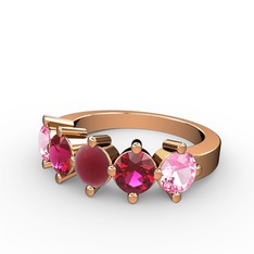 Kök yakut, rodolit garnet ve pembe kuvars 18 ayar rose altın yüzük