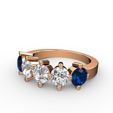 5 Taşlı Yüzük - Beyaz zirkon, swarovski ve lab safir 8 ayar rose altın yüzük #z4bbkv