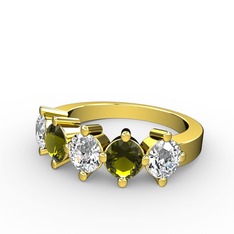 5 Taşlı Yüzük - Pırlanta ve peridot 8 ayar altın yüzük (1.98 karat) #z6r8gp