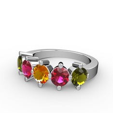 5 Taşlı Yüzük - Sitrin, rodolit garnet ve peridot 18 ayar beyaz altın yüzük #z8a7v1