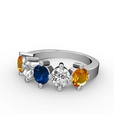 Lab safir, swarovski ve sitrin 925 ayar gümüş yüzük