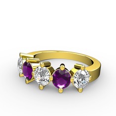 5 Taşlı Yüzük - Swarovski, ametist ve beyaz zirkon 18 ayar altın yüzük #zdk0wa