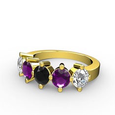 Siyah zirkon, ametist ve swarovski 18 ayar altın yüzük