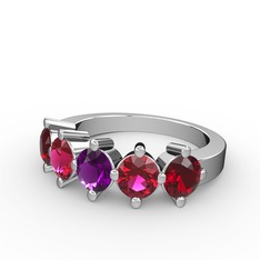 Ametist, rodolit garnet ve garnet 14 ayar beyaz altın yüzük