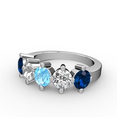 5 Taşlı Yüzük - Akuamarin, swarovski ve lab safir 14 ayar beyaz altın yüzük #zv9pxp