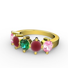 5 Taşlı Yüzük - Yeşil kuvars, kök yakut ve pembe kuvars 18 ayar altın yüzük #zy0a8f