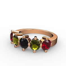 5 Taşlı Yüzük - Siyah zirkon, peridot ve garnet 14 ayar rose altın yüzük #zyz006