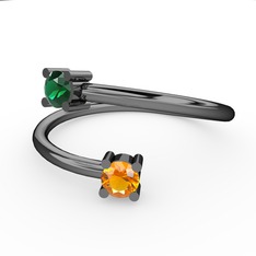 Alona Yüzük - Yeşil kuvars ve sitrin 925 ayar siyah rodyum kaplama gümüş yüzük #10l4ca