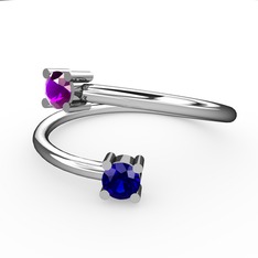 Alona Yüzük - Ametist ve lab safir 14 ayar beyaz altın yüzük #10tj36e