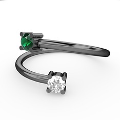 Alona Yüzük - Yeşil kuvars ve beyaz zirkon 925 ayar siyah rodyum kaplama gümüş yüzük #123v1if