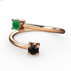 Alona Yüzük - Kök zümrüt ve siyah zirkon 18 ayar rose altın yüzük #12kzz6r